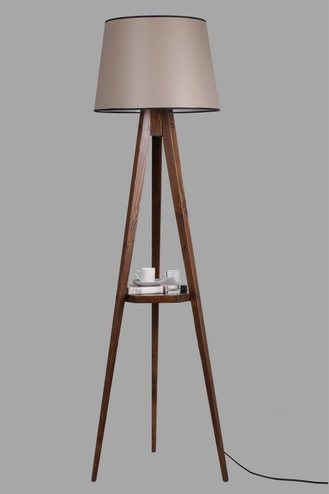 Opviq Lámpara de Pie Tripod de Madera Nogal con Estante